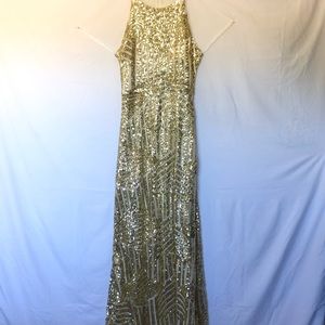 Maxi Gold Sequin dress w/ modest leg slit